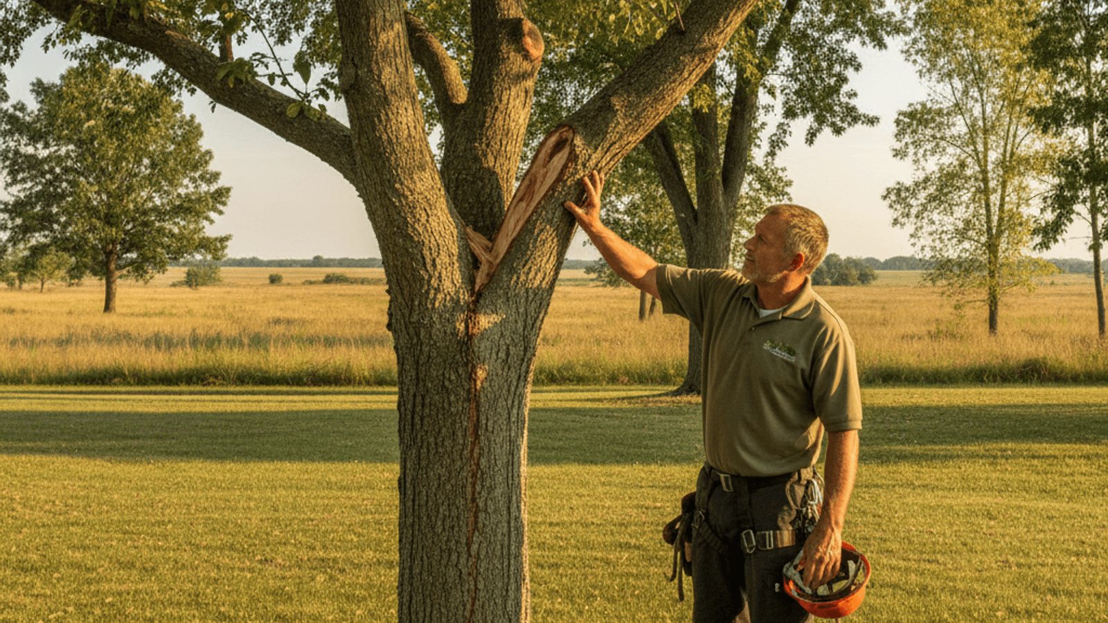 A split branch union on a Bradford pear tree