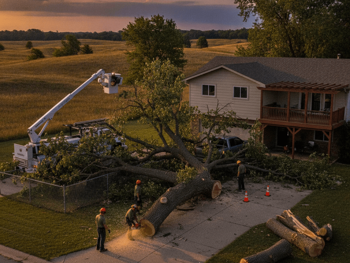 Emergency tree crew responding to a downed tree in Topeka